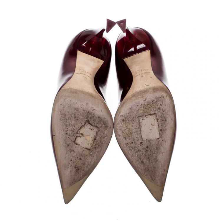 Pre Owned Dior Burgundy Patent Leather Pointed Toe Pumps Size 38
