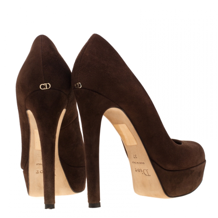 Pre Owned Dior Brown Suede Miss Dior Platform Pumps Size 37