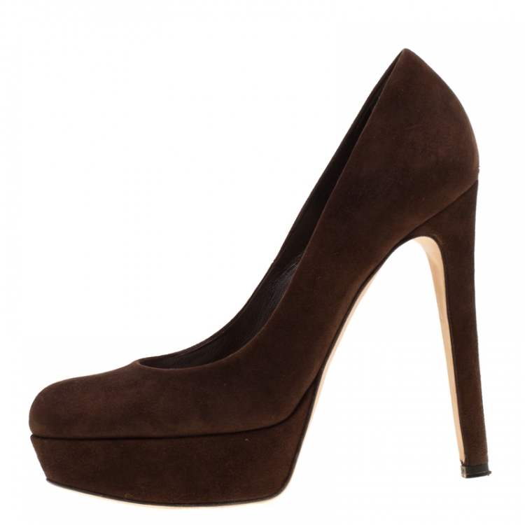 Pre Owned Dior Brown Suede Miss Dior Platform Pumps Size 37
