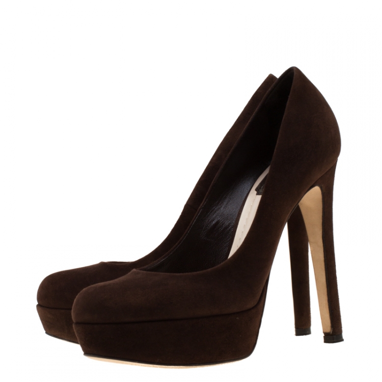 Pre Owned Dior Brown Suede Miss Dior Platform Pumps Size 37
