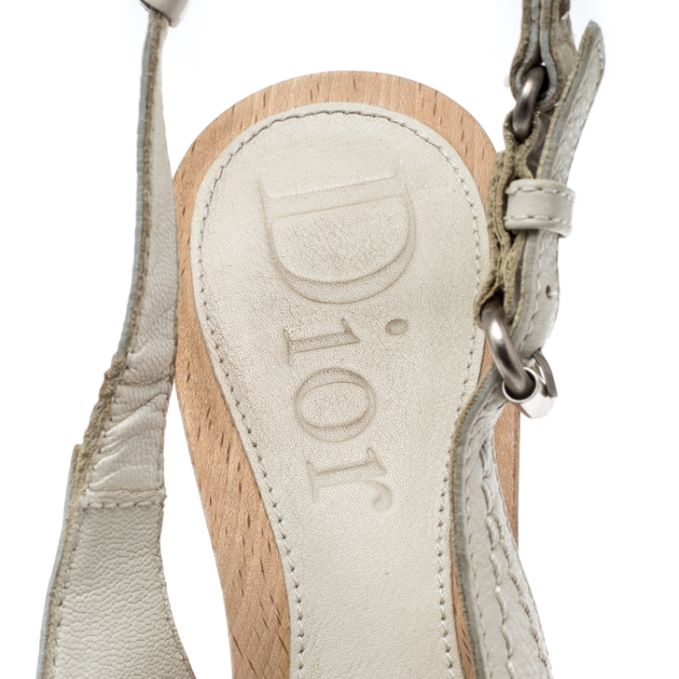 Pre Owned Dior Cream Leather Slingback Open Toe Platform Sandals Size 37.5