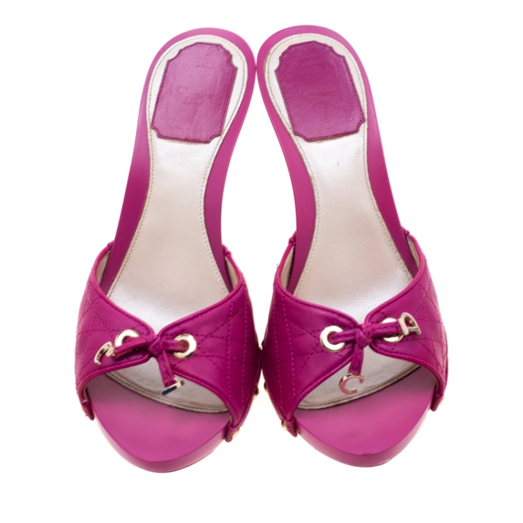 Pre Owned Dior Purple Cannage Leather Bow Slides Size 37.5