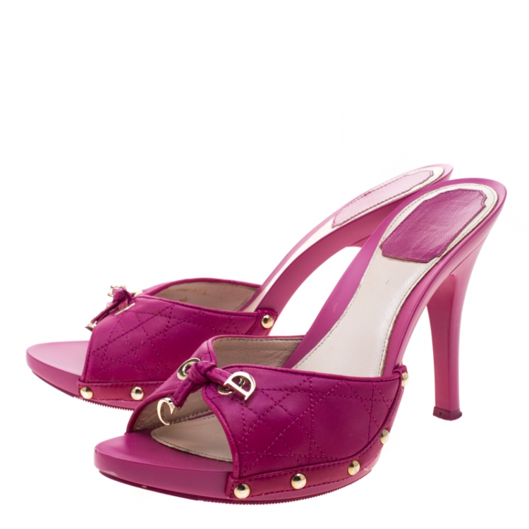 Pre Owned Dior Purple Cannage Leather Bow Slides Size 37.5