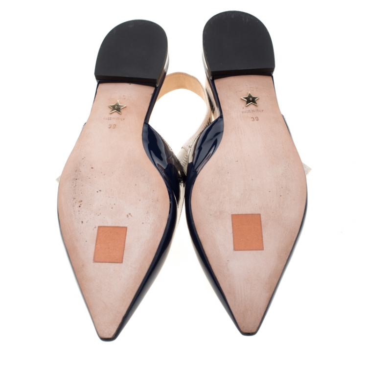 Pre Owned Dior Blue Patent Leather J'adior Ribbon Pointed Toe Slingback Sandals Size 39