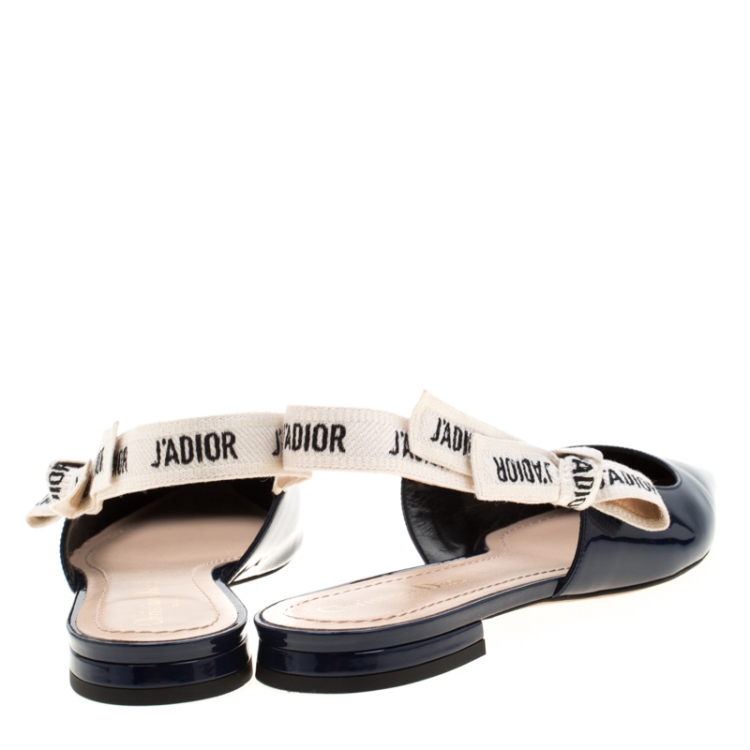 Pre Owned Dior Blue Patent Leather J'adior Ribbon Pointed Toe Slingback Sandals Size 39