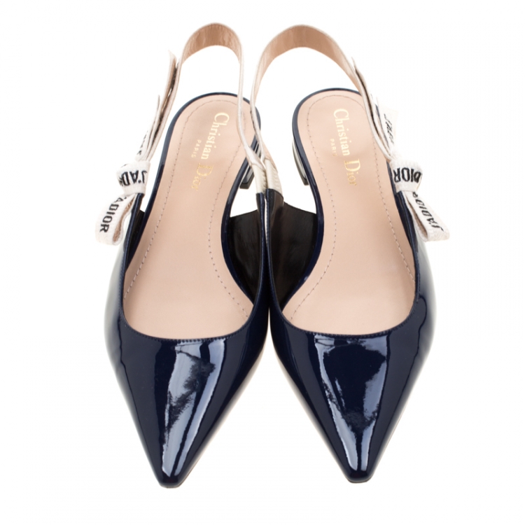 Pre Owned Dior Blue Patent Leather J'adior Ribbon Pointed Toe Slingback Sandals Size 39