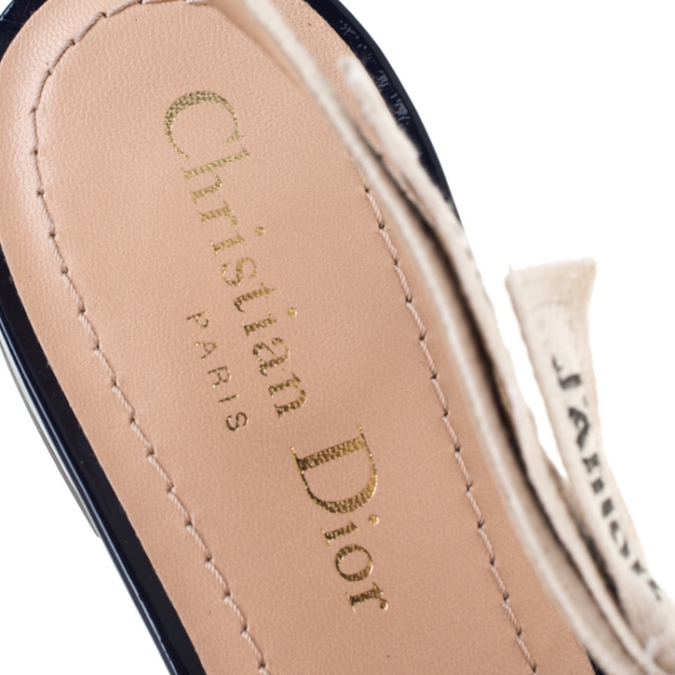 Pre Owned Dior Blue Patent Leather J'adior Ribbon Pointed Toe Slingback Sandals Size 39