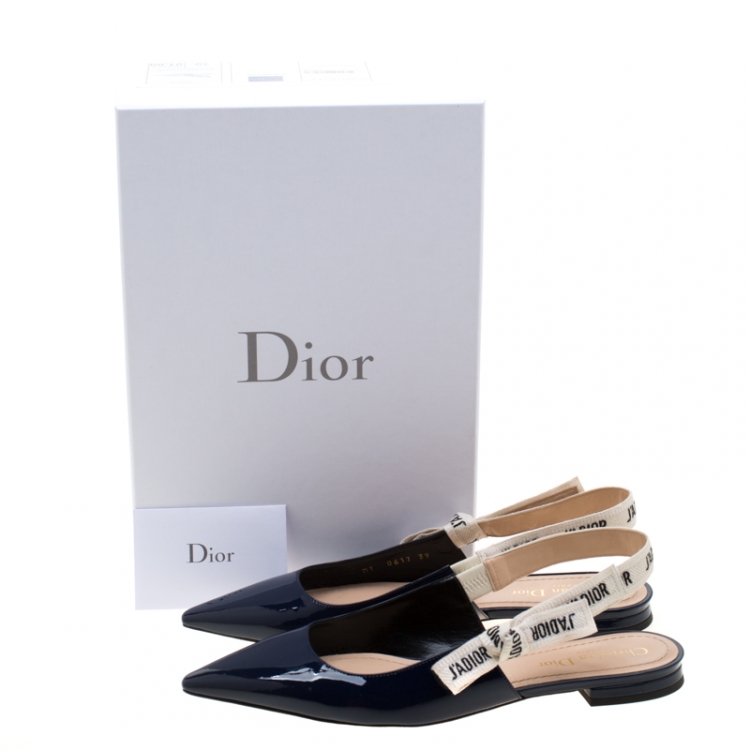Pre Owned Dior Blue Patent Leather J'adior Ribbon Pointed Toe Slingback Sandals Size 39