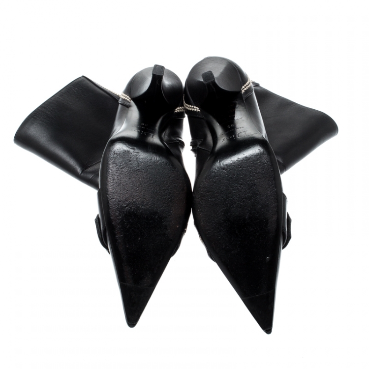Pre Owned Dior Black Leather Pointed Toe Ankle Boots Size 39