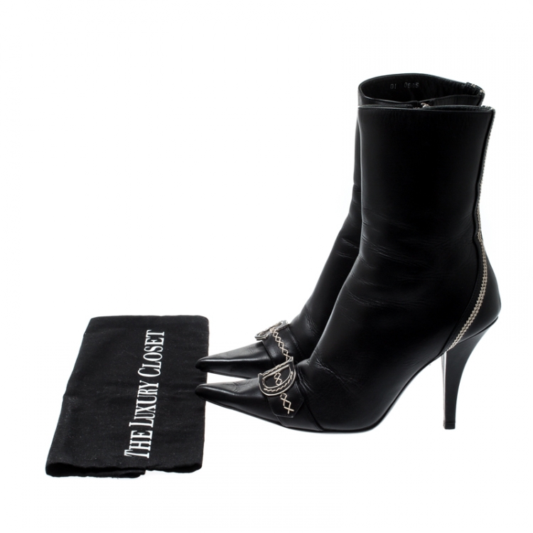 Pre Owned Dior Black Leather Pointed Toe Ankle Boots Size 39