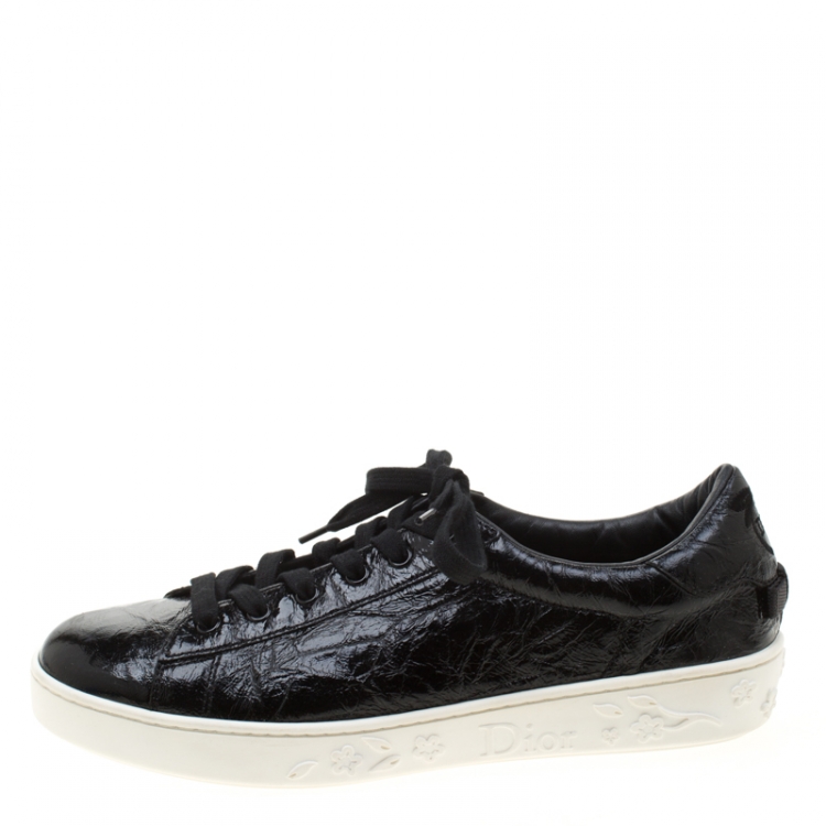 Pre Owned Dior Black Patent Crinkled Leather Move Low Top Sneakers Size 39
