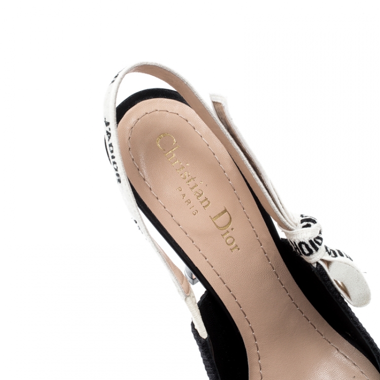 Pre Owned Dior Black Canvas J'adior Ribbon Pointed Toe Slingback Sandals Size 38 