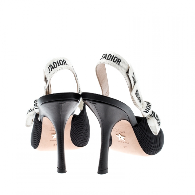 Pre Owned Dior Black Canvas J'adior Ribbon Pointed Toe Slingback Sandals Size 38 