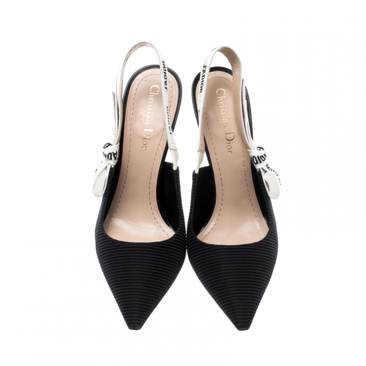 Pre Owned Dior Black Canvas J'adior Ribbon Pointed Toe Slingback Sandals Size 38 