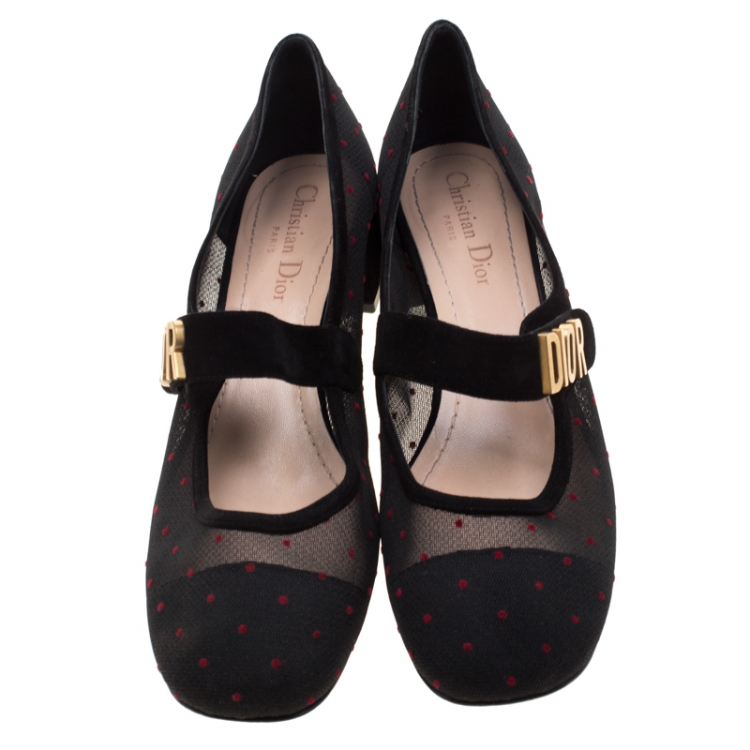 مملوكة مسبقًا  Dior Black Suede And Mesh Baby-D Mary Jane Pumps Size 39.5