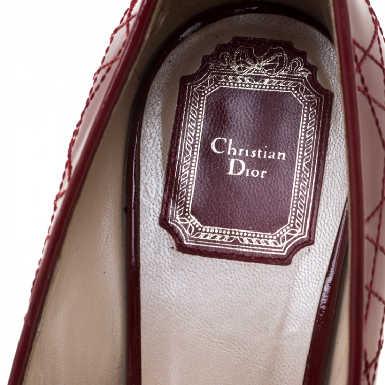 Pre Owned Dior Red Patent Leather Cannage Quilt Peep Toe Pumps Size 40