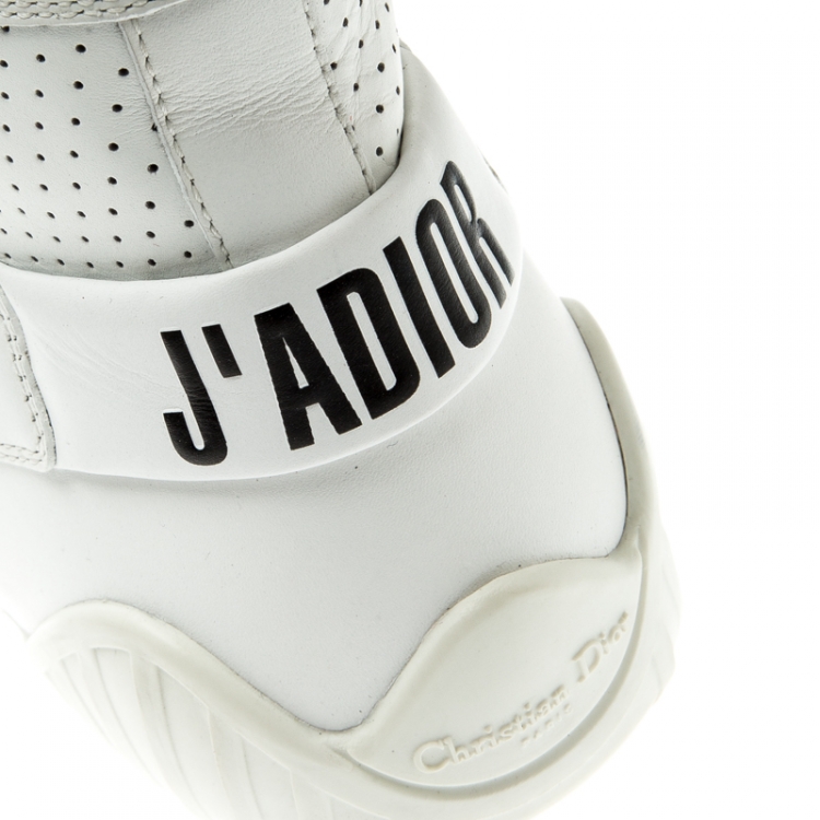 مملوكة مسبقًا Dior White Perforated Leather Ankle Length Sneaker Boots Size 39