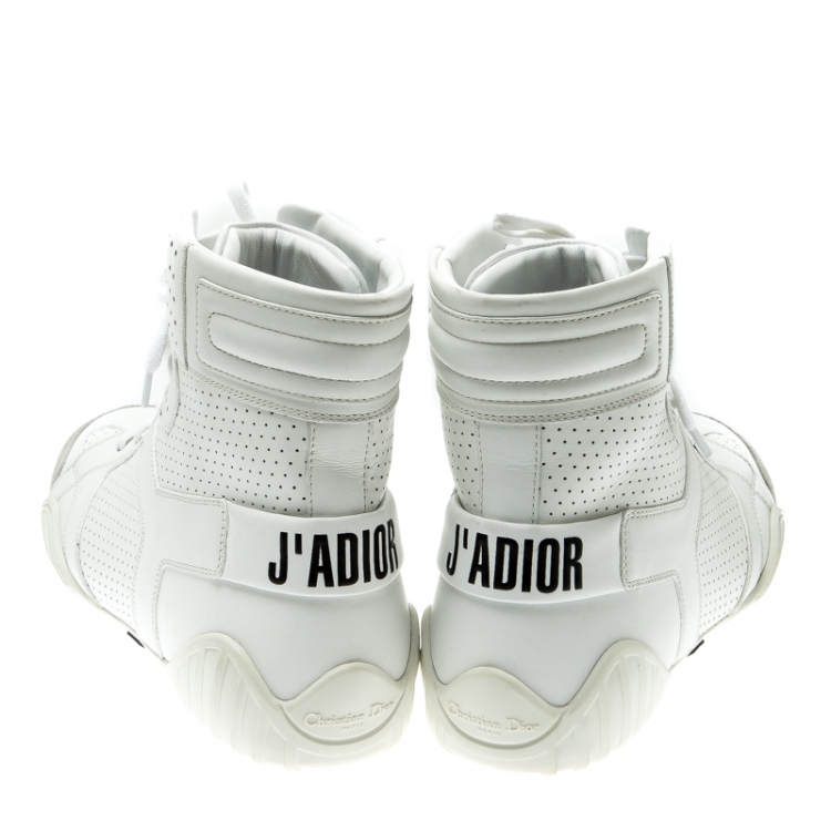 مملوكة مسبقًا Dior White Perforated Leather Ankle Length Sneaker Boots Size 39