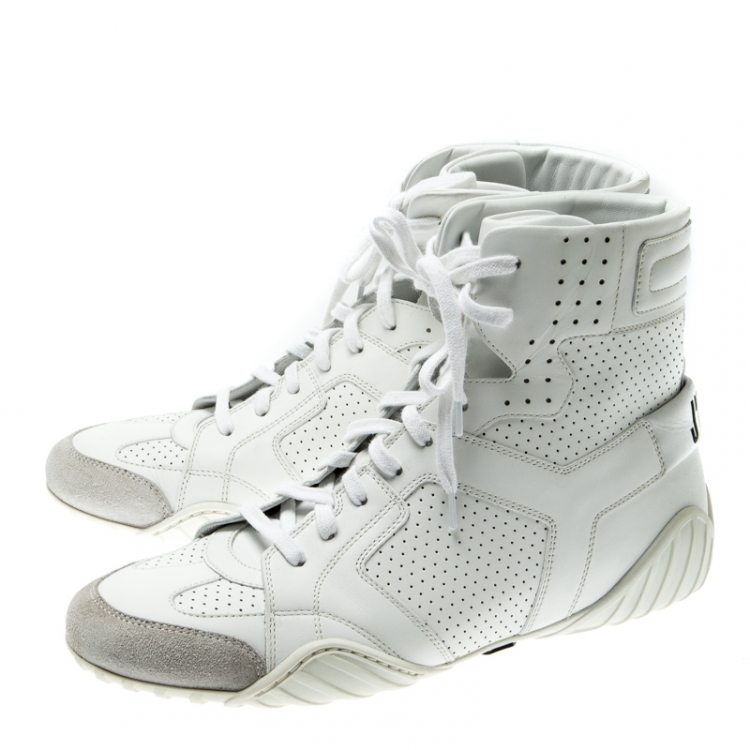 مملوكة مسبقًا Dior White Perforated Leather Ankle Length Sneaker Boots Size 39