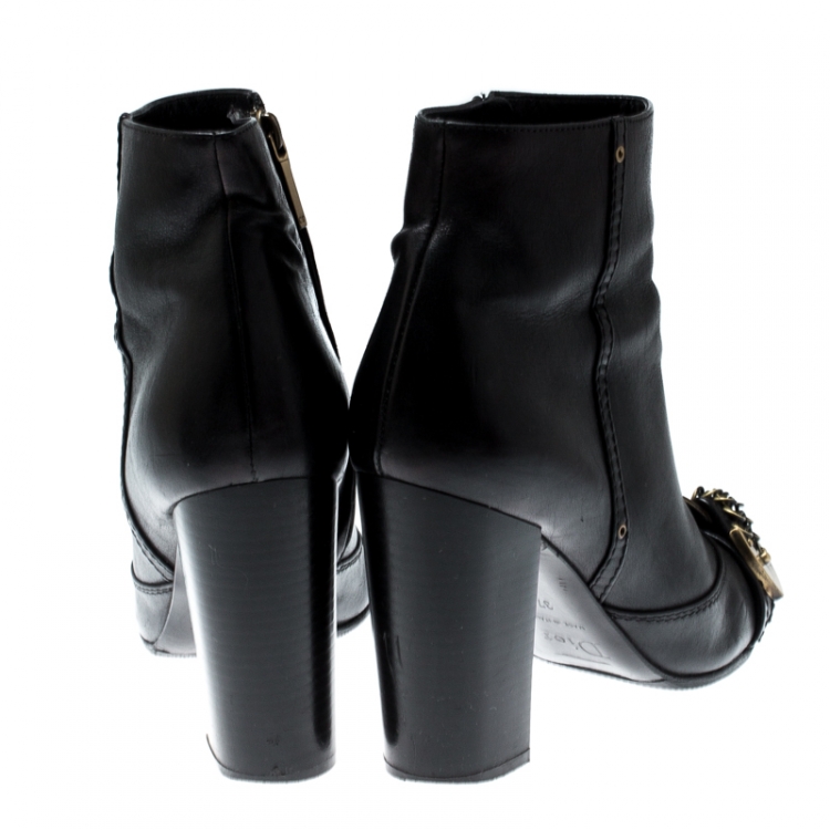 Pre Owned Dior Black Leather Buckle Detail Ankle Boots Size 37