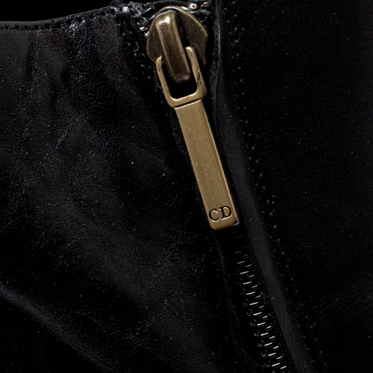 Pre Owned Dior Black Leather Buckle Detail Ankle Boots Size 37