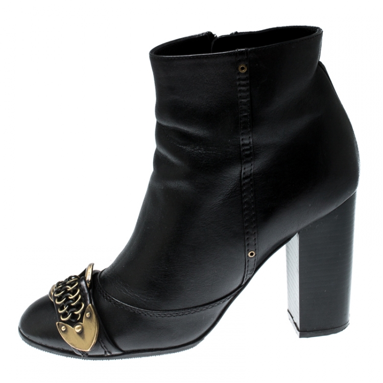 Pre Owned Dior Black Leather Buckle Detail Ankle Boots Size 37