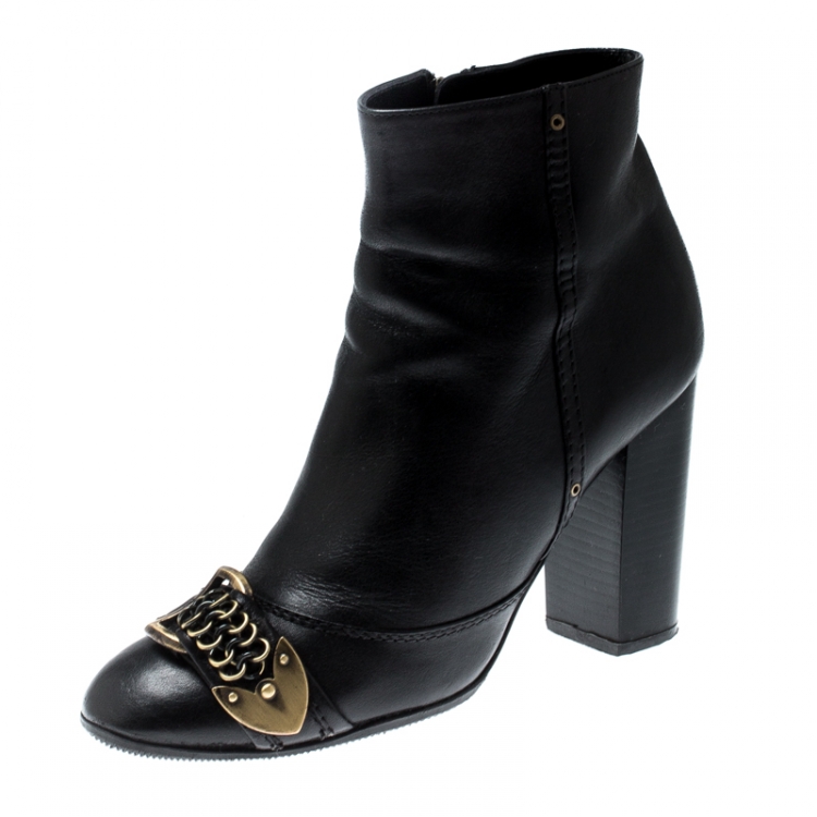 Pre Owned Dior Black Leather Buckle Detail Ankle Boots Size 37