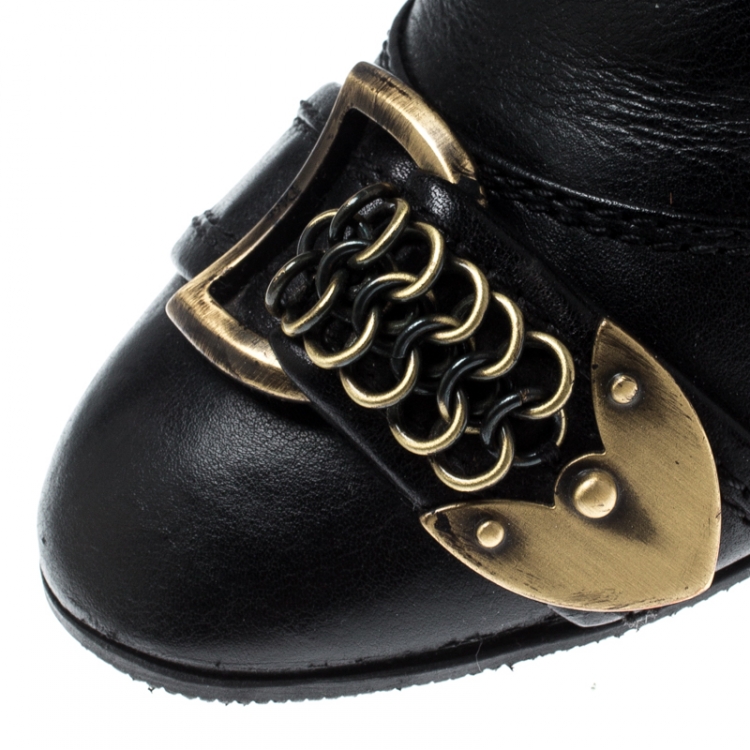 Pre Owned Dior Black Leather Buckle Detail Ankle Boots Size 37