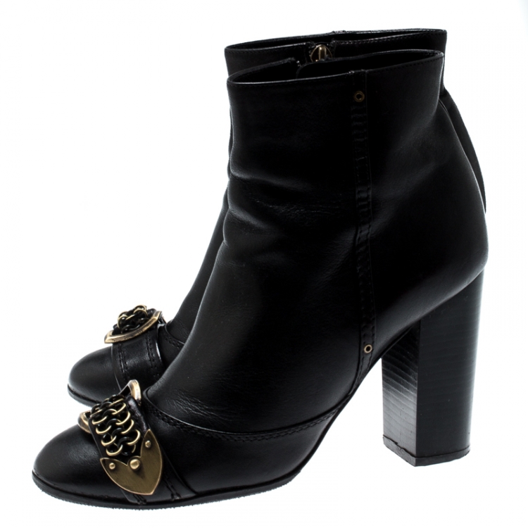 Pre Owned Dior Black Leather Buckle Detail Ankle Boots Size 37