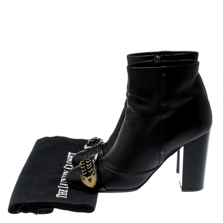 Pre Owned Dior Black Leather Buckle Detail Ankle Boots Size 37