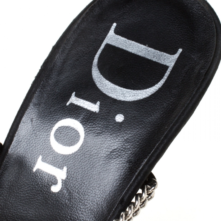 Pre Owned Dior Black Satin Star Embellished Pointed Toe Slingback Sandals Size 38