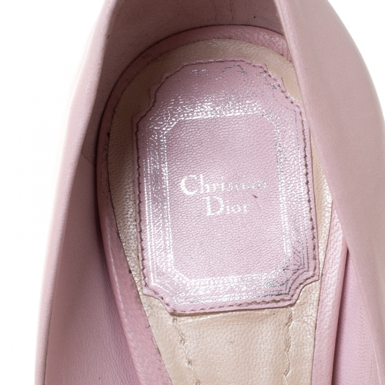 Pre Owned Dior Pink Leather Diorella Peep Toe Platform Pumps Size 38