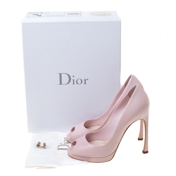 Pre Owned Dior Pink Leather Diorella Peep Toe Platform Pumps Size 38
