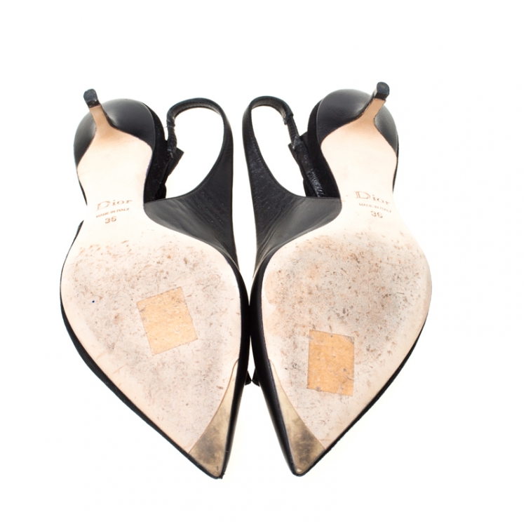 Pre Owned Dior Black Suede/Leather Bow Slingback Sandals Size 36