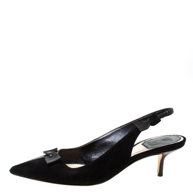 Pre Owned Dior Black Suede/Leather Bow Slingback Sandals Size 36