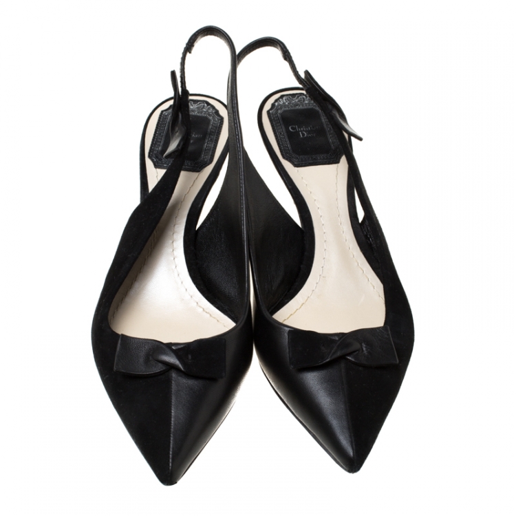 Pre Owned Dior Black Suede/Leather Bow Slingback Sandals Size 36