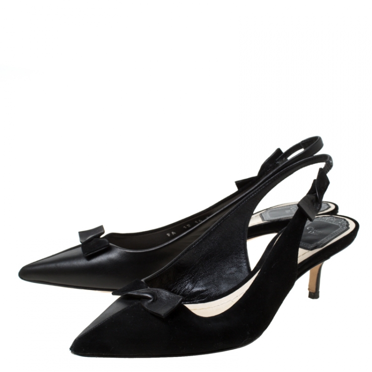 Pre Owned Dior Black Suede/Leather Bow Slingback Sandals Size 36