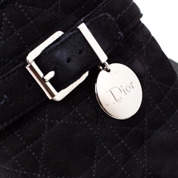 Pre Owned Dior Black Cannage Suede Fur Lined Snow Boots Size 38.5