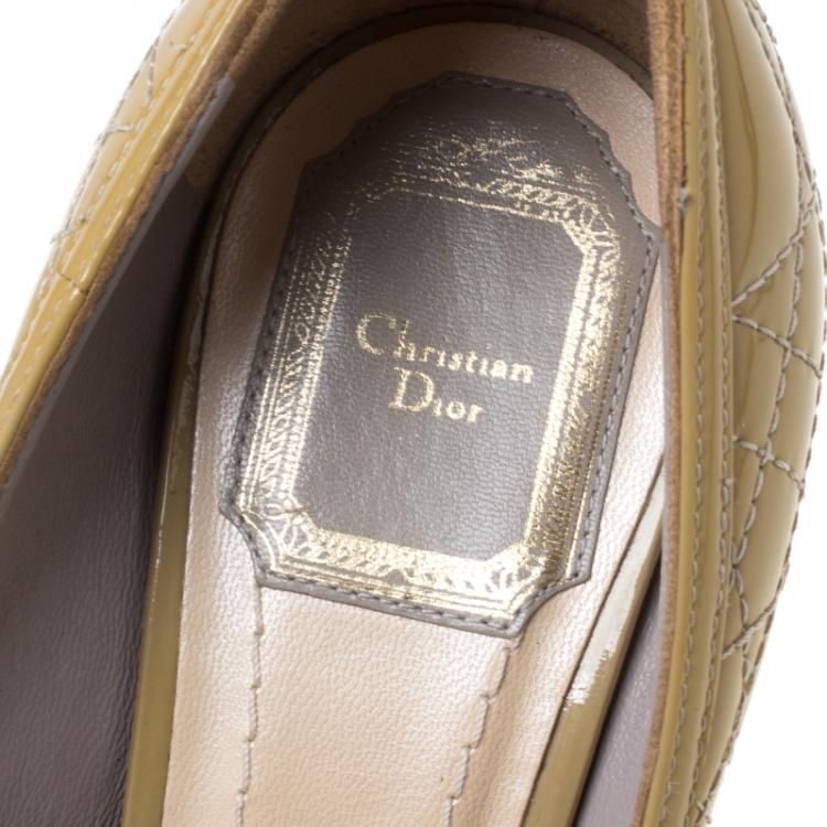 Pre Owned Dior Beige Cannage Patent Leather Peep Toe Platform Pumps Size 37
