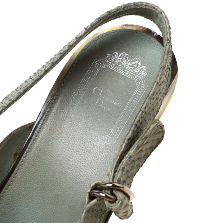 Pre Owned Dior Green Python Leather Cross Strap Slingback Platform Sandals Size 41
