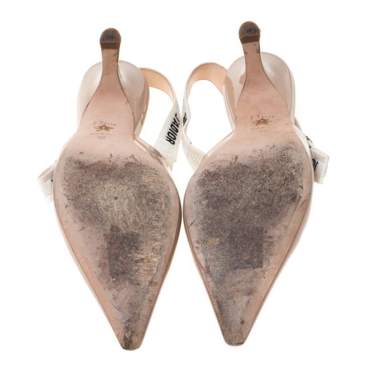 Pre Owned Dior Beige Patent Leather J'adior Ribbon Pointed Toe Slingback Sandals Size 39