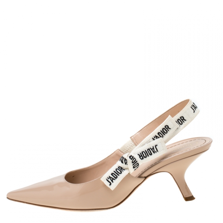 Pre Owned Dior Beige Patent Leather J'adior Ribbon Pointed Toe Slingback Sandals Size 39