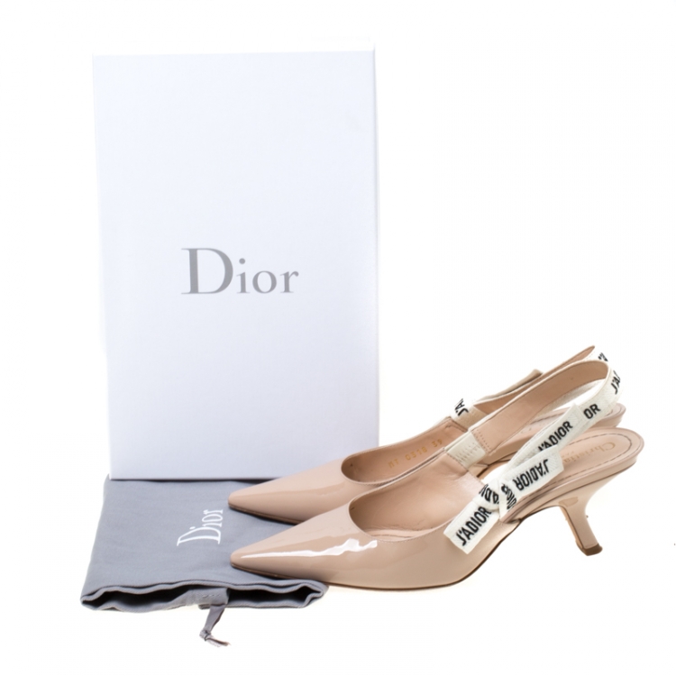 Pre Owned Dior Beige Patent Leather J'adior Ribbon Pointed Toe Slingback Sandals Size 39