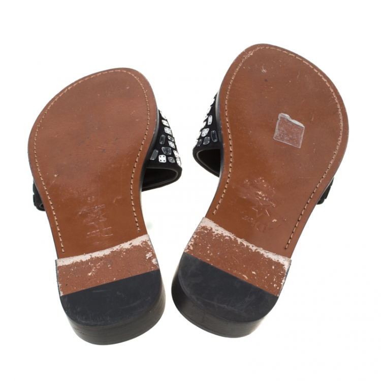 Pre Owned Dior Black Mirror Embroidered Suede Mosaic Slides Size 39