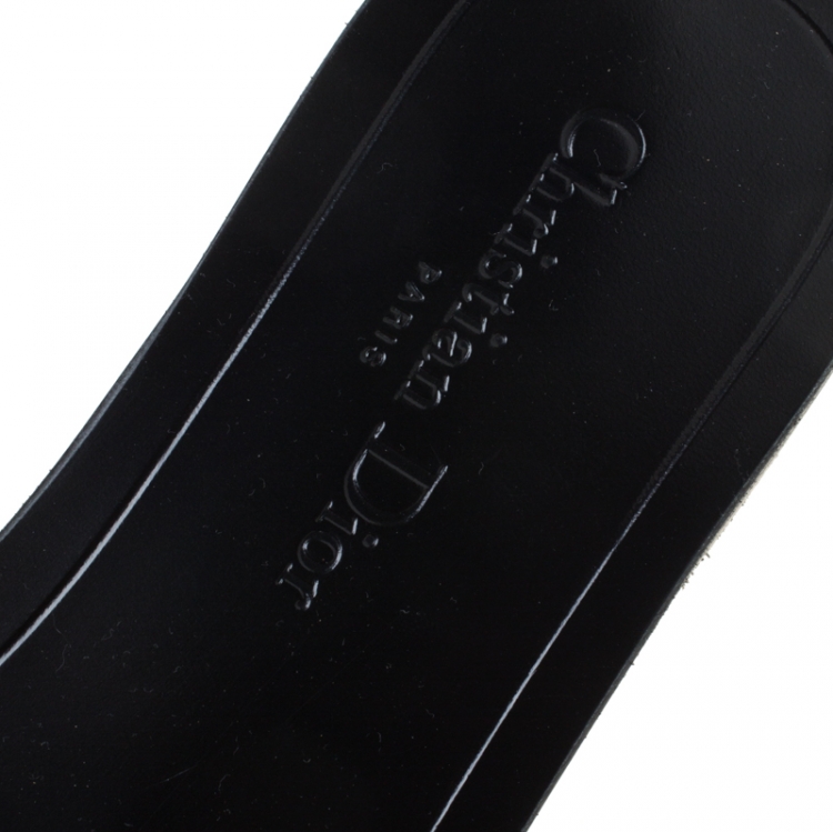Pre Owned Dior Black Mirror Embroidered Suede Mosaic Slides Size 39