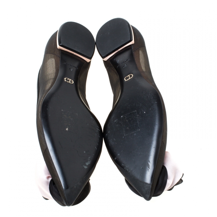 Pre Owned Dior Black Crepè Fabric Floral Applique Pointed Toe Ballet Flats Size 40