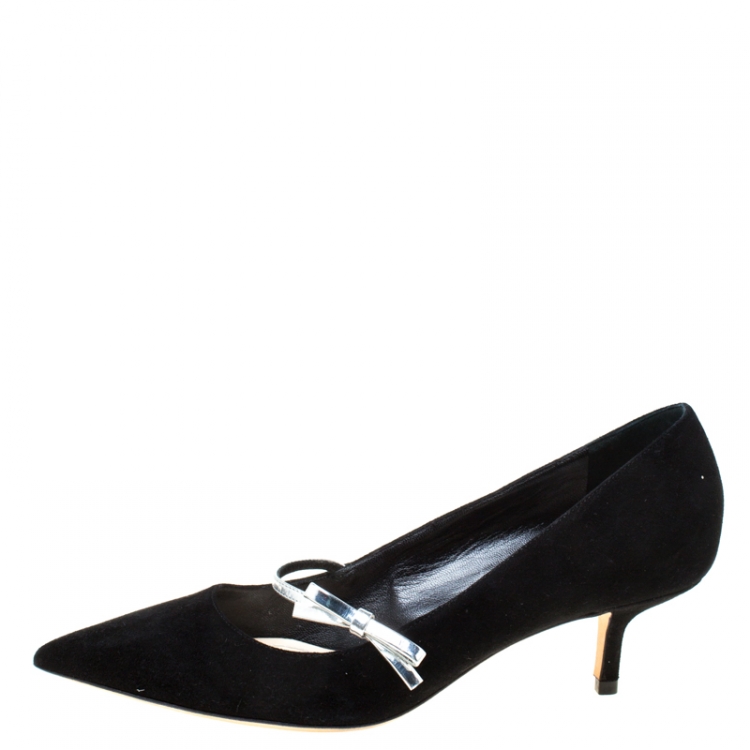 Pre Owned Dior Black Suede Bow Detail Pointed Toe Pumps Size 36