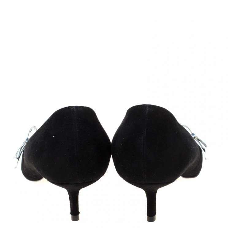Pre Owned Dior Black Suede Bow Detail Pointed Toe Pumps Size 36