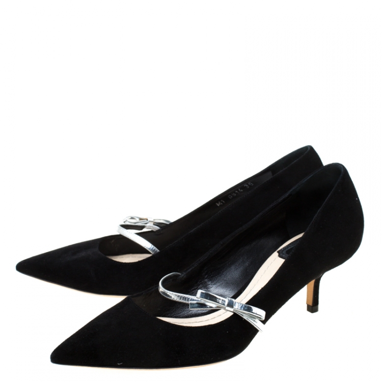 Pre Owned Dior Black Suede Bow Detail Pointed Toe Pumps Size 36