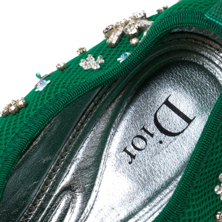 Pre Owned Dior Green Mesh Fusion Crystal Embellished Slip On Sneakers Size 39
